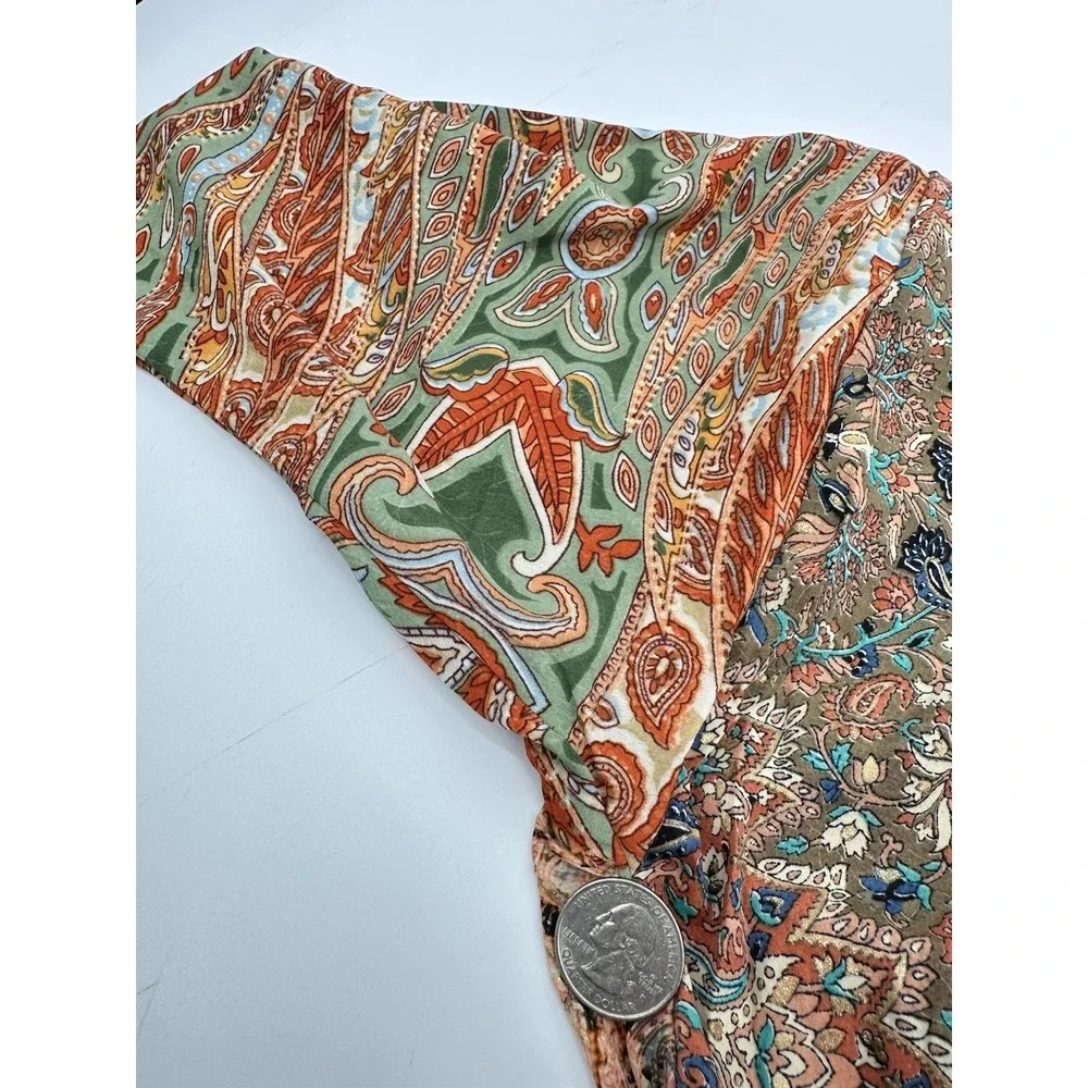 Lunas Vintage Silk Blend Kimono Robe Duster OS Boho Paisley Belted Fairy Earthy